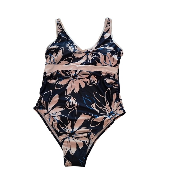 Summer Mae One Piece Swimsuit Blue & White Floral Women size XL - Picture 1 of 9